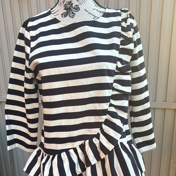 J.Crew Asymmetrical Black & White Striped Ruffle Peplum Blouse - Picture 3 of 8